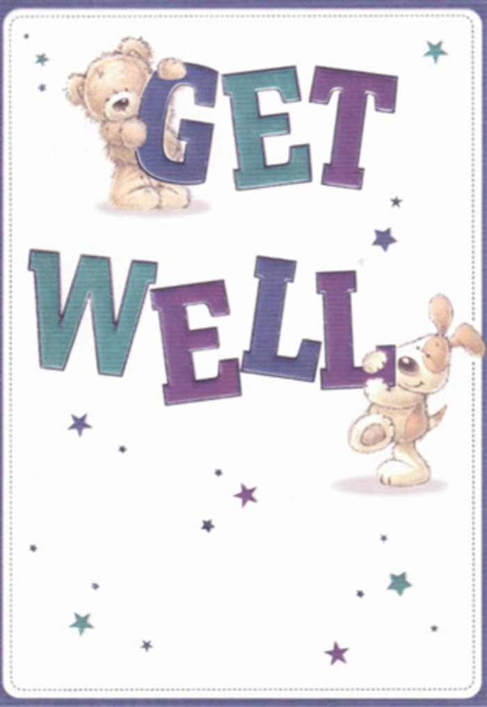 A celebration of gentle encouragement, this get well card captures the affectionate, community-minded nature of Greenford. Friendly hand-drawn illustrations of a cuddly bear and a playful puppy appear front and centre, surrounded by whimsical stars dancing lightly across a softly glowing cream background. The bear's plush texture and the velvety softness of the dog's ears evoke memories of comforting hugs from loved ones and the tactile delight of a freshly cut bouquet from a Greenford florist. Oversized, confident letters shaded in purple and aqua anchor the composition, their cheerful hues reminiscent of spring blossoms found at local markets near The Broadway. The scene radiates lightness, blending innocence with genuine warmth, and offers the kind of solace that soothes when days are tough. I can imagine this card arriving alongside a vibrant floral delivery from Florist Greenford, each detail crafted to send positive, heartfelt care that lingers long after it's opened. More than just a card, it's a visual token of nurturing and support-a message that, no matter the distance, someone in Greenford is wishing you a steady, joyful recovery.